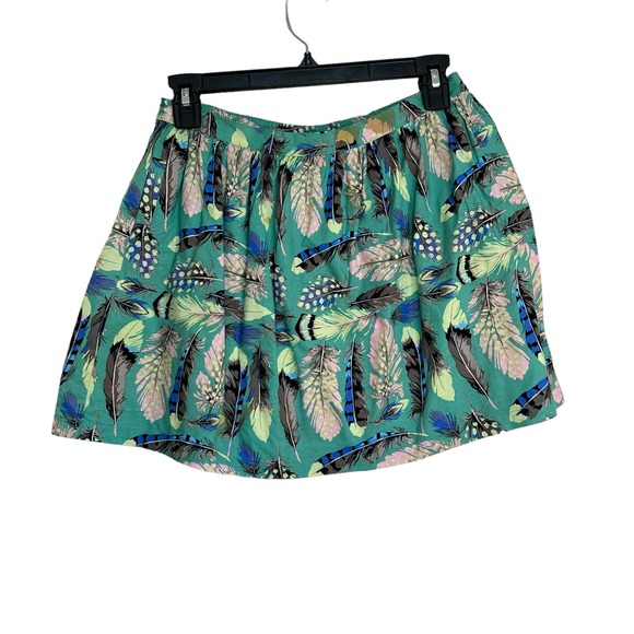 Peas and Queues Other - Peas & Queues Green & Blue Feather Motif Kids Cotton Skirt sz 10